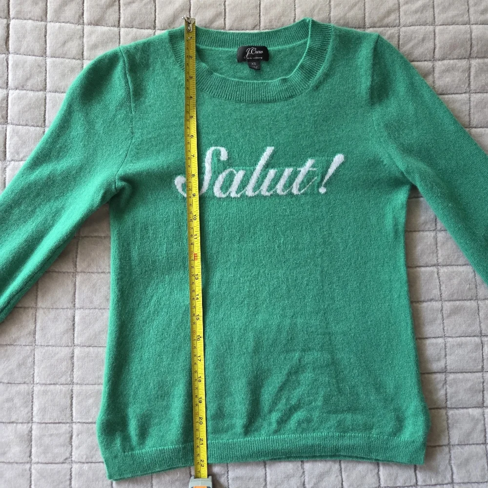 J. Crew 100% Cashmere Salut Sweater - Size XS- Green White- Crew Neck - Picture 3 of 6